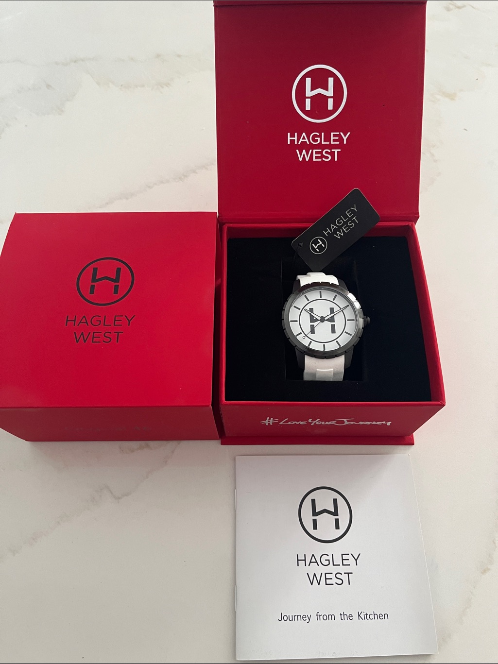 Mens Hagley West Original 46 White Dial Watch With Black Bezel  White Strap